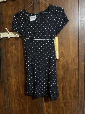 Byer Too! Black Polka Dot Short Sleeve Fit-and-Flare Dress